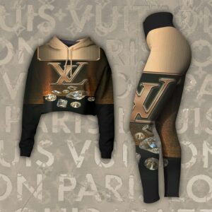 TRENDING] Louis Vuitton Black Brown Hoodie Leggings Luxury Brand LV Clothing