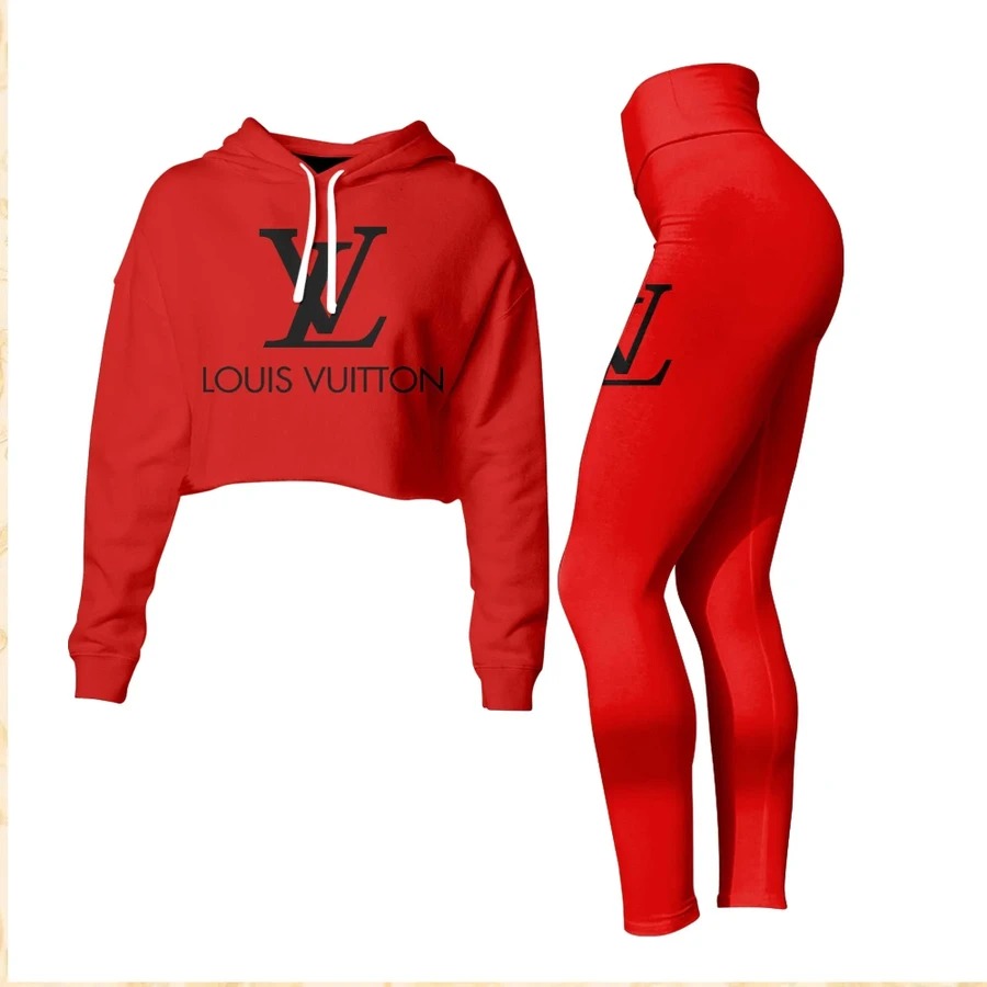 Louis vuitton diamond croptop hoodie legging set for women luxury lv