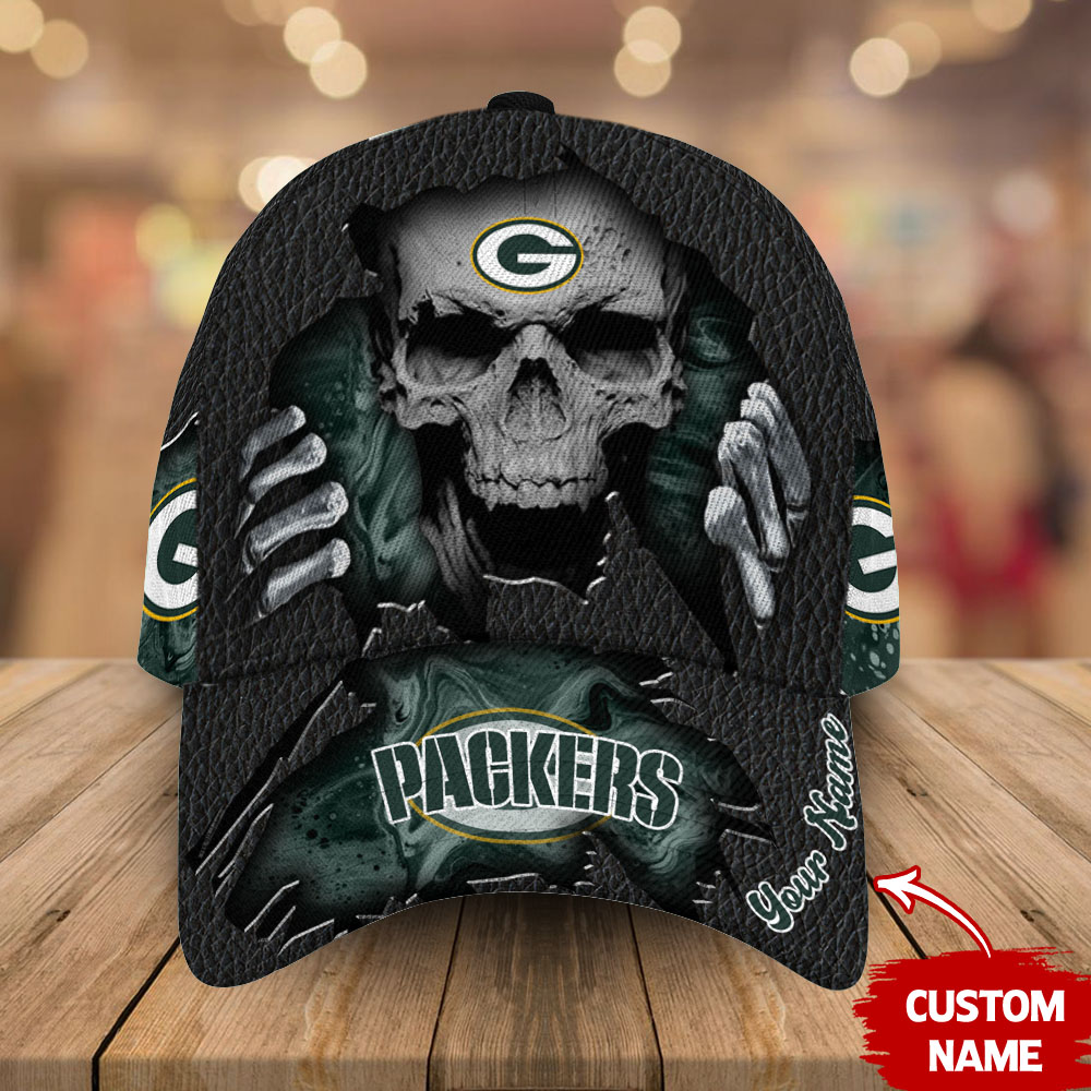 Green Bay Packers-NFL Skull Leather Personalized Classic Cap