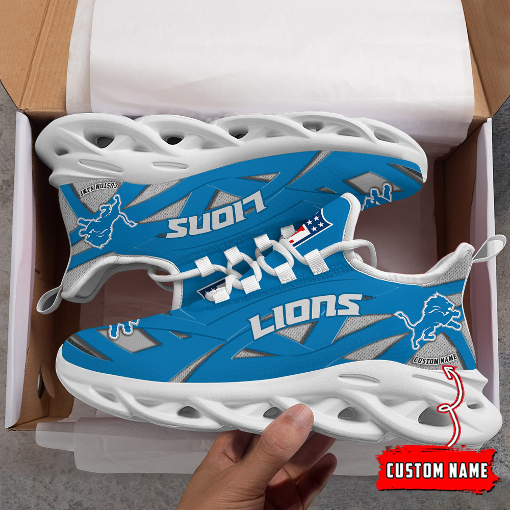 NFL Detroit Lions Custom Name Blue Black Max Soul Shoes Gift For Fans