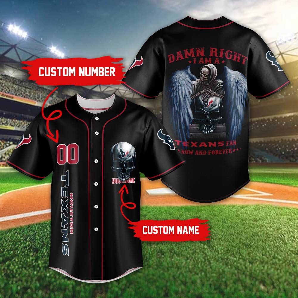 Houston Texans Damn Right Skull NFL Custom Name & Number Baseball Jersey  Shirt Fans