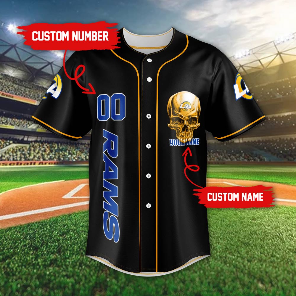 Los Angeles Rams Damn Right NFL Jersey Shirt Skull Custom Number