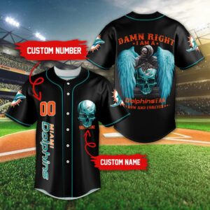 Miami Dolphins Damn Right NFL Jersey Shirt Skull Custom Number And Name  Gift For Fans Halloween - Freedomdesign