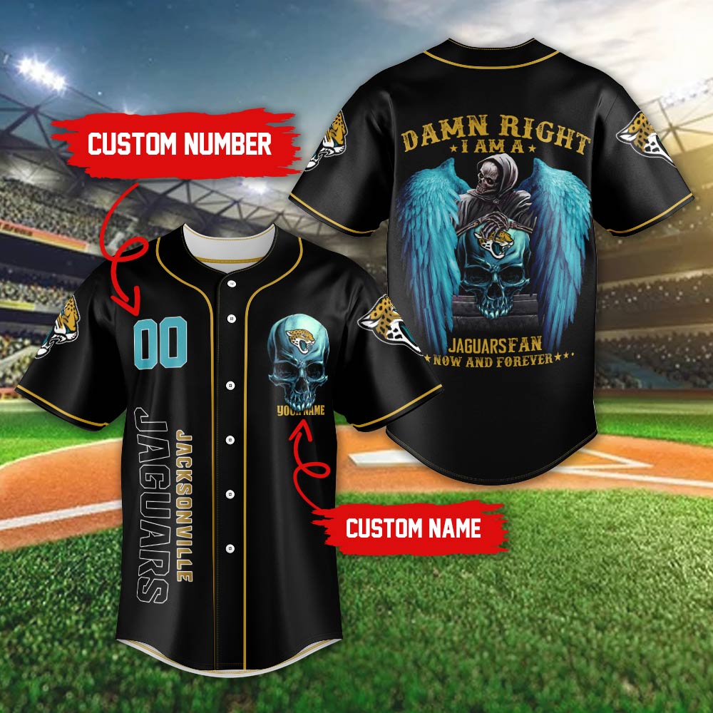 Personalized Jaguars Baseball Jersey Skull Jacksonville Jaguars