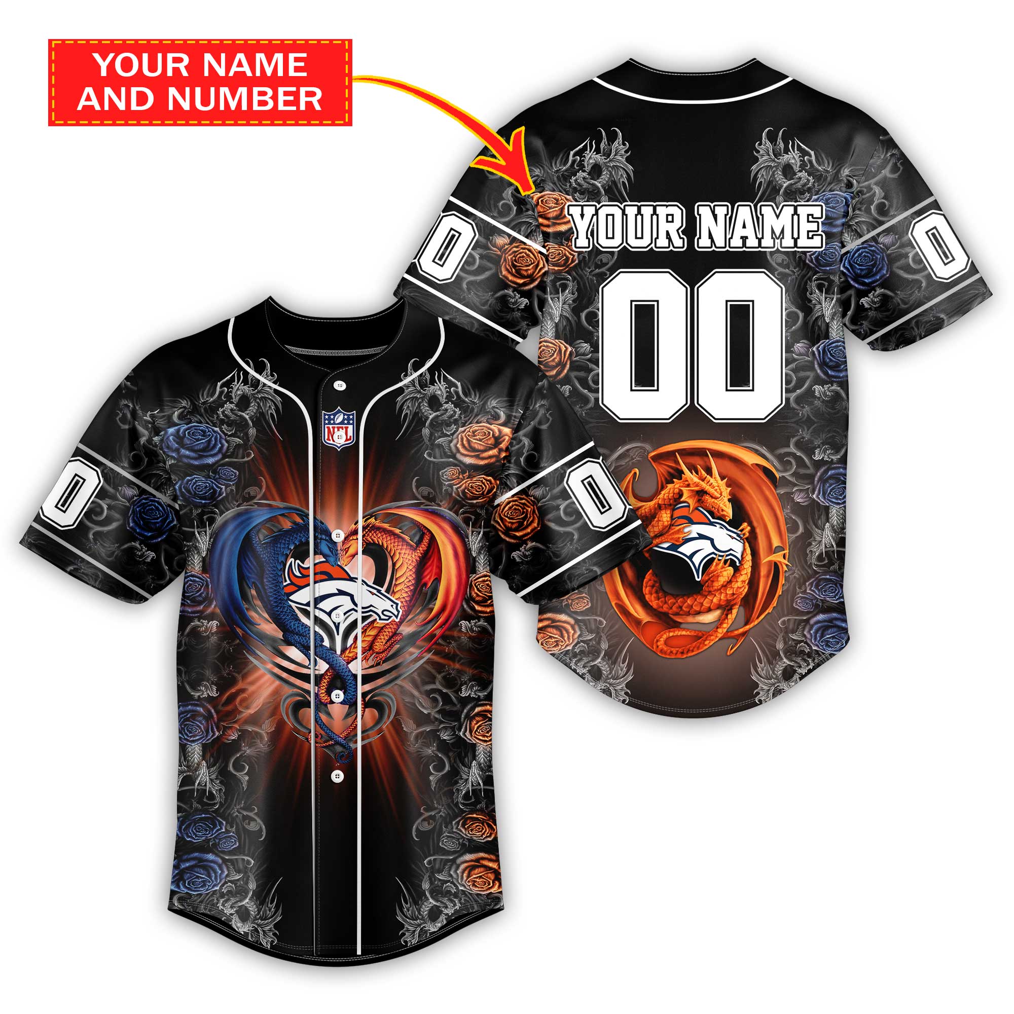 Denver Broncos CUSTOM Embroidered Shirt -  Worldwide Shipping