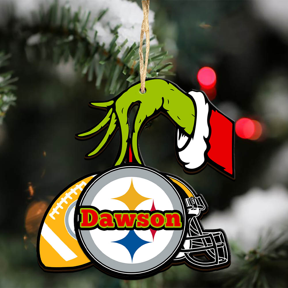 The Grinch hand holding Ornament Pittsburgh Steelers Christmas